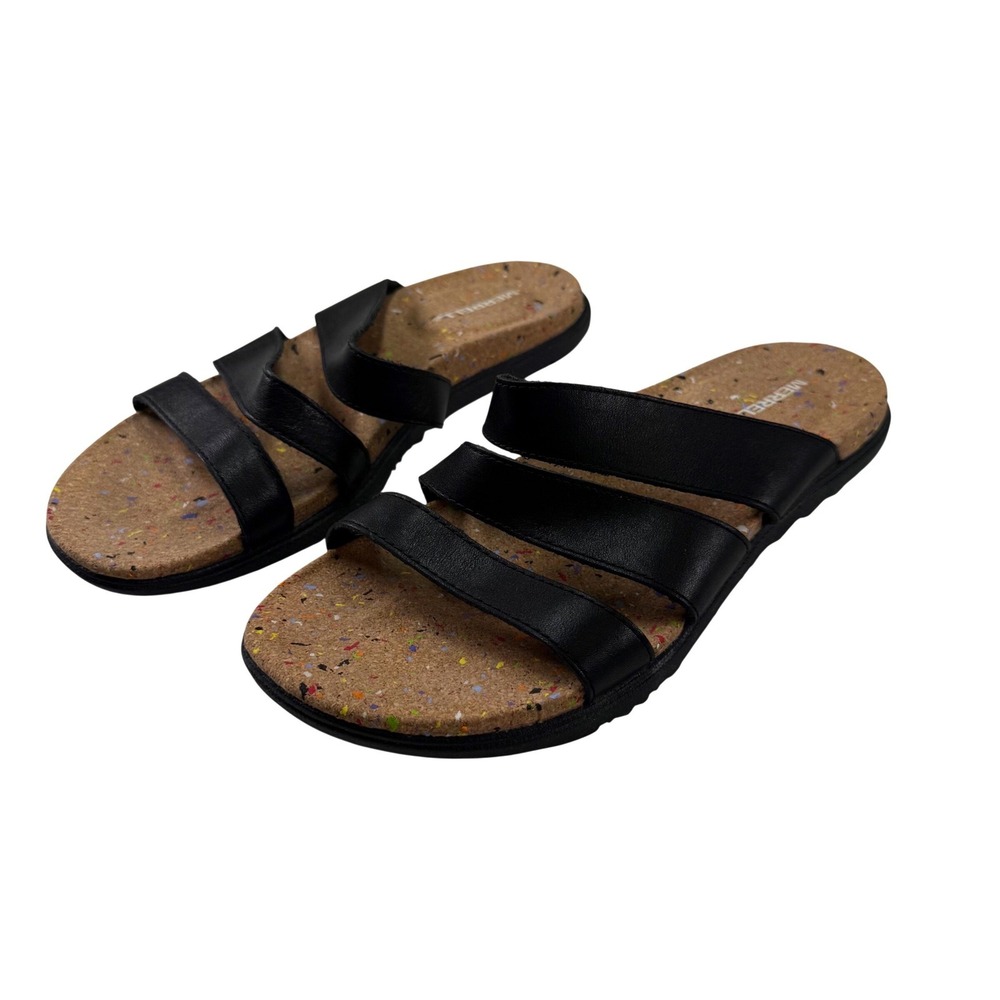 Merrell Black Leather Strappy Slide Sandals Cork Footbed Women's Size 8